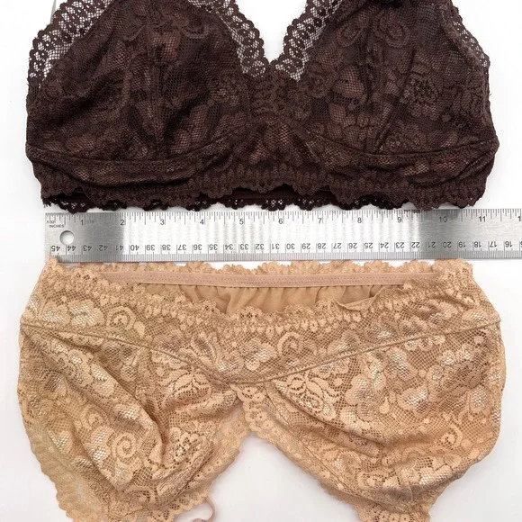 ARITZIA TALULA Renfrew Bralette Bundle Womens Small Tan Brown Lace Triangle - Picture 14 of 15